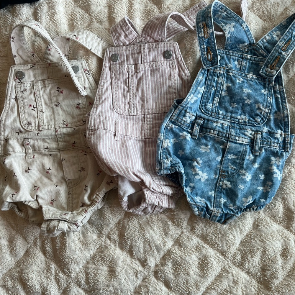 3 old Navy Kids Denim and Striped Overalls Set 18-24 months